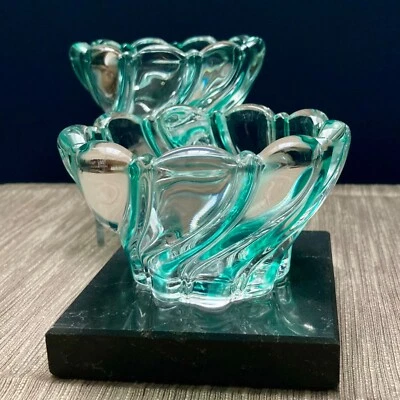 French Candle Holders Unique Green Swirl Glass Elegant Vintage Table Decor - Image 1 of 4