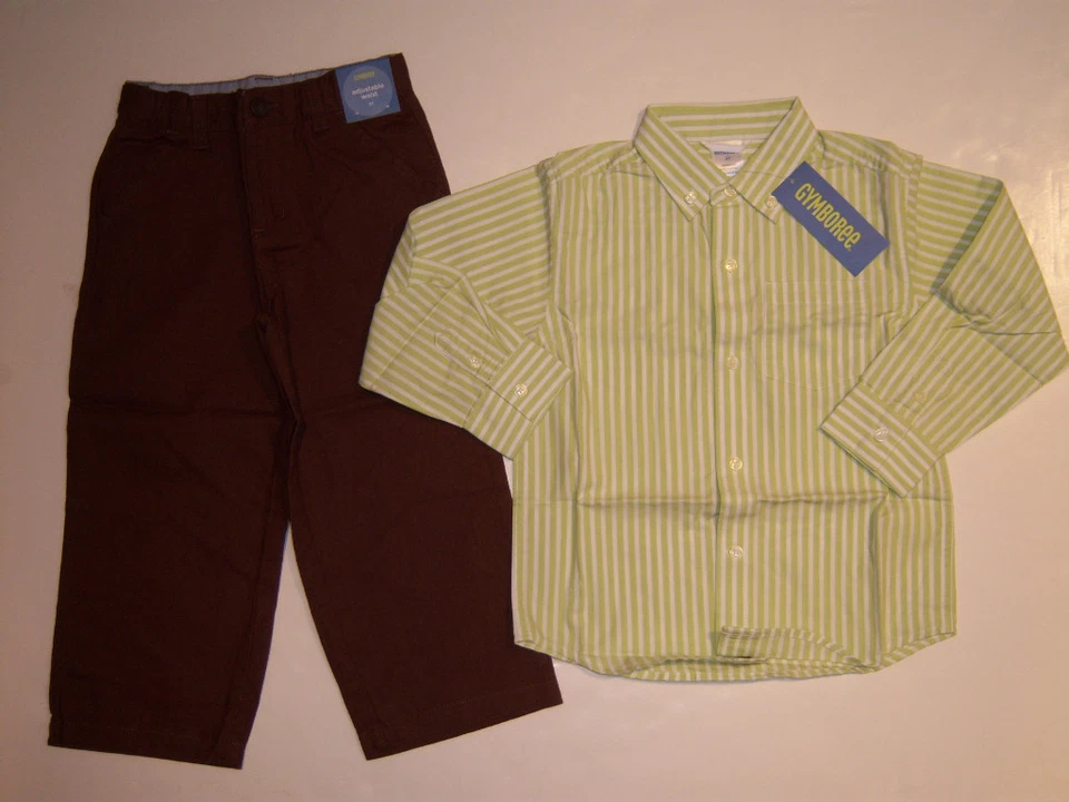 NUEVO CON ETIQUETAS Gymboree Aviador Camisa a Rayas Verdes Lino Pantalones 3T Foto 1 de 1