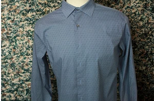 Camisa ALFANI Hombre Corte Ajustado Azul Geométrico Algodón Nylon 16 34-35 Grande - Imagen 1 de 8