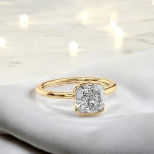 Anillo de boda semi montaje corte cojín sólido oro amarillo 14k tallas 5 6,5 - Imagen 1 de 9