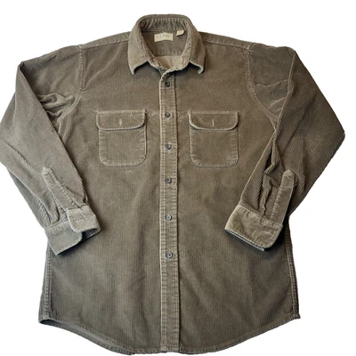 LL Bean Shirt Mens Med / Reg. Brown Chunky Corduroy Vintage 80s 90s Made in USA - Image 1 of 4