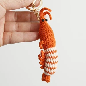 Cute Shrimp Keychains Cartoon Mini Hand Knitted Car Keyring Backpack Pendant - Picture 1 of 8