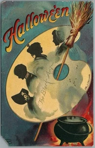 PALETA DE ARTISTA HALLOWEEN 1916 POSTAL ANTIGUA - Imagen 1 de 2