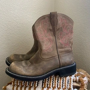 Ariat Fatbaby Western Boots Womens 8.5 B Brown Pink Embroidered Cowgirl - Picture 1 of 11