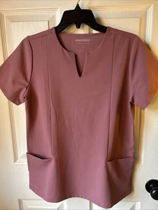 Mandala S Dusty Rose 6 Pocket Top V Neck Short Sleeve Uniform,Soft Stretch - Picture 1 of 14