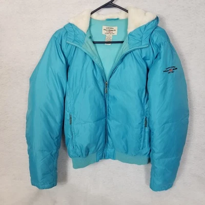 RALPH LAUREN Polo Jean Co. Embroidered Logo Fur Hood Puffer Coat Blue Size Large - Image 1 of 4