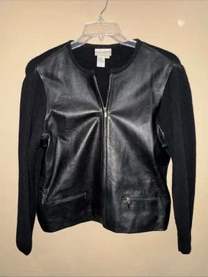 Размер L COLDWATER CREEK черный полный молнии кожи и шерсти куртка кардиган отличном! - Изображение 1 из 4