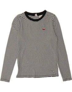 LEVI'S Womens Crop Long Sleeve T-Shirt Top UK 14 Medium White Striped IP10 - Picture 1 of 3