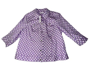 Chaqueta CJ Banks para mujer púrpura blanca lunares manga 3/4 denim talla 1X nueva con etiquetas - Imagen 1 de 14
