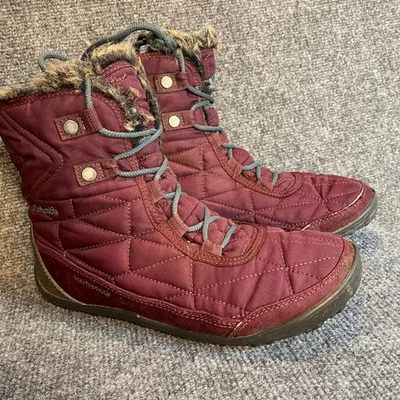 Columbia Minx Shorty III Womens 9 Burgundy Waterproof Quilted Snow Boot Faux Fur - Image 1 of 4