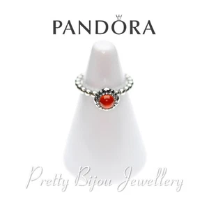 Pandora July Birthday Bloom Stackable Silver Ring with Carnelian (UK Size I) - Picture 1 of 4