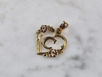 Womens Vintage 14k Beverly Hills Multi Gold Rose Heart C Pendant 0.9g E4227 - Image 1 of 3