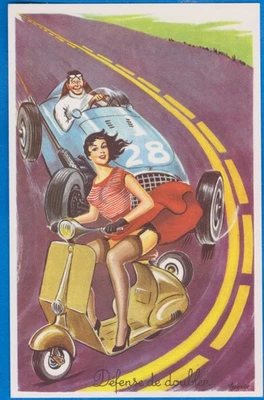 Scooter de cómic vespa lambretta, niña, pinup, postal vintage Foto 1 de 2