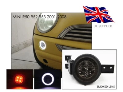 2001-2008 MINI COOPER S R50 R52 R53 LUCI CERCHIO ANTERIORE FULL LED ALONE - AFFUMICATO - UK - Immagine 1 di 4