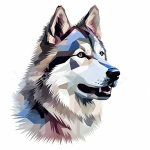 IA GEOMETRISCHER HUND HUSKY + AUTOAUFKLEBER AUFKLEBER USW. + BYLAMINIERTER HOCHWERTIGER KOSTENLOSER AUFKLEBER - Bild 1 von 1