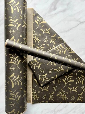 Wrapping Paper Christmas Black Gold Mistletoe 50CM Wide Eco Friendly, 100% - Image 1 of 4