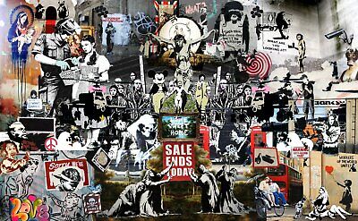 Banksy Framed Canvas - Print Montage Best Of Art Painting (90cm X 60cm) • 113.52$