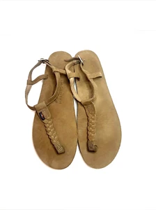 Rainbow Brown Leather T-Street Thong Sandals Women Size 8.5-9.5 - Picture 1 of 12