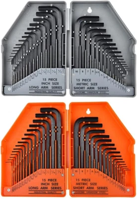 30Pcs Allen Wrench Hex Key Set, Long Short Arm with Case Grey/Orange USA - Image 1 of 4
