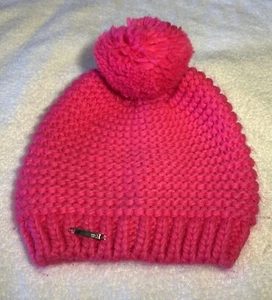 Handgefertigte gestrickte grobe rosa Beanie Mütze/Bommel weich leichte Baumwolle 🥶 ❄️Mädchen - Bild 1 von 2