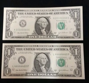 Lot Of 2 2003 A $1 Near Solid Serial Number Federal Reserve Note Uncirculated - Picture 1 of 18