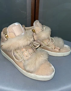 Giuseppe Zanotti Pink Fur Strap Leather Mid Top Trainers Sneakers 9.5 US 40.5 EU - Picture 1 of 16