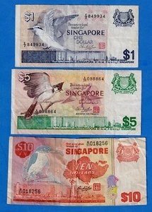 Singapore Combo $1, $5, $10- P-9(1), 10, 11b -  3 Circ Notes Birds SG#11 - Picture 1 of 4