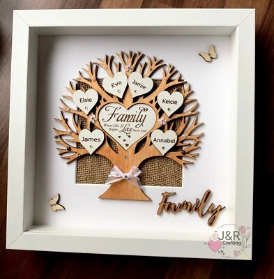 Personalised 3D Box Frame Family Tree Gift Unique Keepsake Home Art Decor - Image 1 of 3