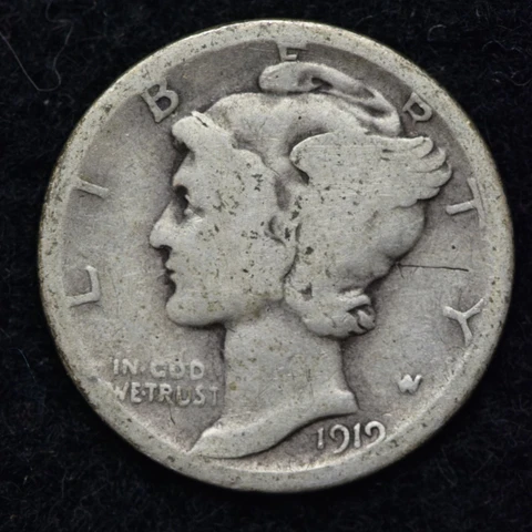 1919-D Mercury Silver Dime GOOD / VG FREE SHIPPING Cover
