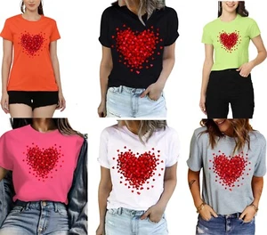 Damen Kurzarm Herz Print T-Shirt Sommer Tops Valentinstag T-Shirts 2er Pack - Bild 1 von 77