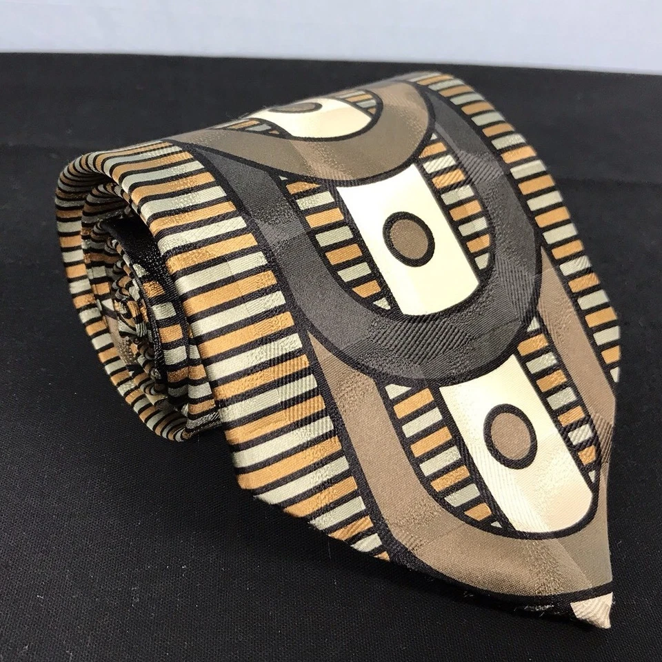 Corbata de seda para hombre Luciano Gatti Italia 4”/59” cobre oro acero de colección patrón abstracto Foto 1 de 4