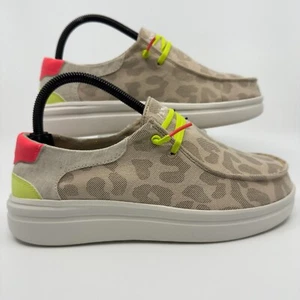 Hey Dude Wendy Rise Womens 7 NWT Leopard Neon Beige Slip On Moc Shoe Sneakers - Picture 1 of 16