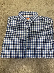 Herren blau leicht Baumwolle kariert Flanell Hemd Slim Fit Scullers große Knöpfe - Bild 1 von 8