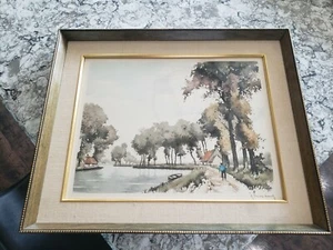 Beautifully Framed Hebbelinck Etching of Man by river. Parisienne artist. - Bild 1 von 9