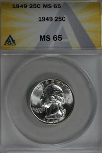 1949  .25   ANACS   MS 65   Washington Quarter, Silver 25 Cents (0.25) - Picture 1 of 2