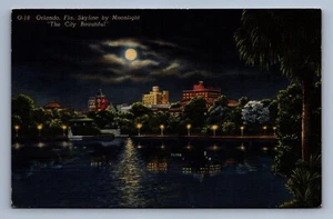 Postcard Vtg Florida Orlando Skyline By Moonlight City Beautiful - Picture 1 of 2