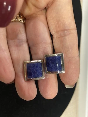 Gemelos cuadrados vintage de plata de ley 925 lapislázuli azul Alfred Dunhill Foto 1 de 4