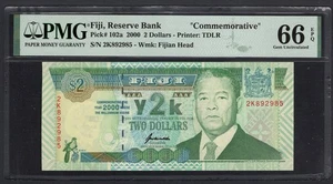 Fiji 2 Dollars 2000 P102a Uncirculated Commemorative Grade 66 - Picture 1 of 2
