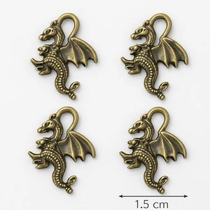Lot De 4 Breloques Dragon En Métal Bronze Environ 1.5 X 1.5 Cm, Neuf (A24) - Picture 1 of 2