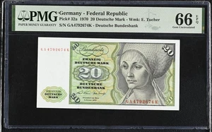 Germany Federal Republic 20 Deutsche Mark 1970 P 32 a GEM UNC PMG 66 EPQ - Picture 1 of 3