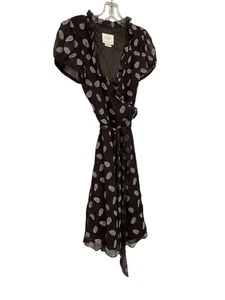 Kate Spade Ananas bestickt Wickelkleid braun Seide Flügelärmel Rüschen Gr. 0 - Bild 1 von 3