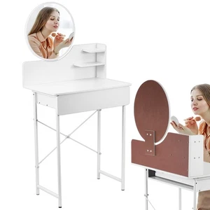 Tocador de maquillaje pequeño tocador escritorio con caja de almacenamiento y espejo blanco nuevo-- - Imagen 1 de 8