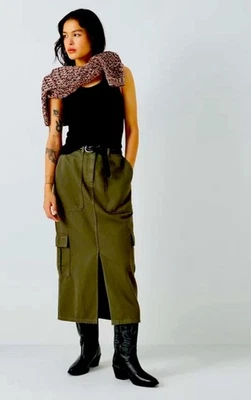 FALDA CARGO MIDI VERDE EJÉRCITO Jason Wu Elástica Y2K Años 90 Mediana NUEVA SIN ETIQUETAS Foto 1 de 4