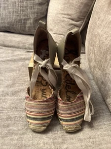 Sam Edelman PATSY Stripes Women's Size 7 Espadrille Wedge With Leg Ties EUC - Picture 1 of 8