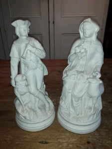 VICTORIAN BISQUE SHEPHERD AND SHEPERDESS FIGURES - Picture 1 of 6