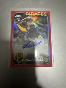 2024 Topps Chrome Endy Rodriguez Rookie Auto Red Refractor /5 Pirates Bookend - Imagen 1 de 8
