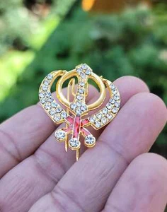 Stunning diamonte gold plated sikh singh kaur khalsa khanda brooch pin gift ggg1 - Picture 1 of 10