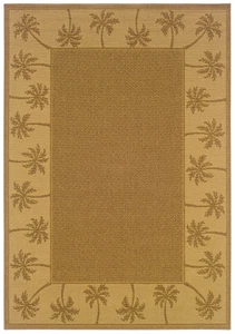3'x6' Sphinx Bordered Beige Tropical Outdoor 606M7 Door Mat - Aprx 3' 7" x 5' 6" - Picture 1 of 2
