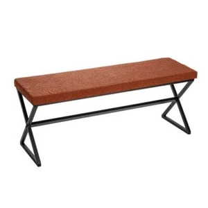 HOUSEHOLD ESSENTIALS Bedroom Bench 14.57" Terracotta+Black w/ Boucle Cushion - Picture 1 of 8