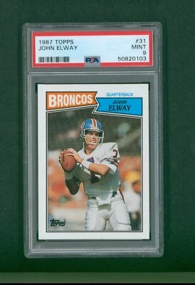 Tarjeta de fútbol americano Topps 1987 - #31 John Elway, PSA 9 como nueva Foto 1 de 2